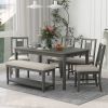TREXM 6-piece Retro Dining Set, Minimalist Dining Table and 4 upholstered chairs & 1 bench with a shelf for Dining Room(Dark Gray)