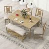 TREXM 6-piece Retro Dining Set, Minimalist Dining Table and 4 upholstered chairs & 1 bench with a shelf for Dining Room(Natural Wood Wash)