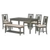 TREXM 6-piece Retro Dining Set, Minimalist Dining Table and 4 upholstered chairs & 1 bench with a shelf for Dining Room(Dark Gray)