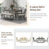 TREXM 6-piece Retro Dining Set, Minimalist Dining Table and 4 upholstered chairs & 1 bench with a shelf for Dining Room(Dark Gray)