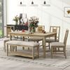 TREXM 6-piece Retro Dining Set, Minimalist Dining Table and 4 upholstered chairs & 1 bench with a shelf for Dining Room(Natural Wood Wash)