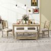 TREXM 6-piece Retro Dining Set, Minimalist Dining Table and 4 upholstered chairs & 1 bench with a shelf for Dining Room(Natural Wood Wash)