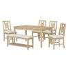 TREXM 6-piece Retro Dining Set, Minimalist Dining Table and 4 upholstered chairs & 1 bench with a shelf for Dining Room(Natural Wood Wash)
