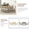 TREXM 6-piece Retro Dining Set, Minimalist Dining Table and 4 upholstered chairs & 1 bench with a shelf for Dining Room(Natural Wood Wash)