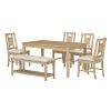 TREXM 6-piece Retro Dining Set, Minimalist Dining Table and 4 upholstered chairs & 1 bench with a shelf for Dining Room(Natural Wood Wash)