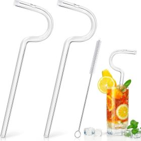 2straw 1cleaningbrush Can Be Used Repeatedly Original Glass Drinking Straw (Option: Transparent)