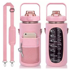 Half-Gallon Water Bottle With Sleeve 2L Leak-Proof (Color: Pink)